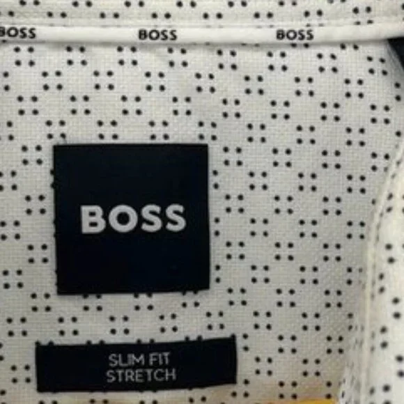 BOSS Slim Fit Stretch Dress Shirt | White Micro-Dot Print | Size 17½ - Picture 4 of 8